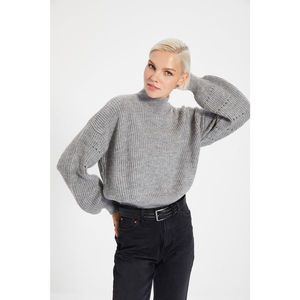 Trendyol Gray Straight Collar Openwork Knitwear Sweater vyobraziť