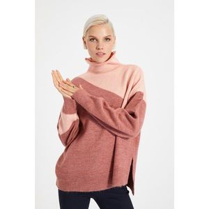 Trendyol Dried Rose Color Block Turtleneck Knitwear Sweater vyobraziť