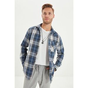 Trendyol Blue Men's Slim Fit Buttoned Collar Single Pocket Lumberjack Plaid Long Sleeve Shirt vyobraziť