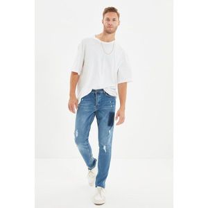 Trendyol Indigo Men's Slim Fit Destroyed Patched Jeans vyobraziť