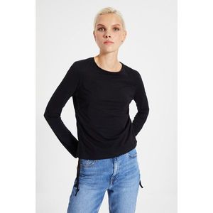 Trendyol Black Pleated Basic Knitted T-Shirt vyobraziť