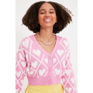 Trendyol Pink Crop Jacquard Knitwear Cardigan vyobraziť
