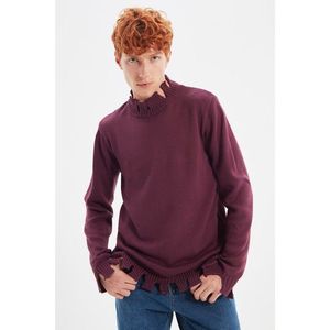 Trendyol Dark Purple Men's Regular Half Turtleneck Ripped Knitwear Sweater vyobraziť