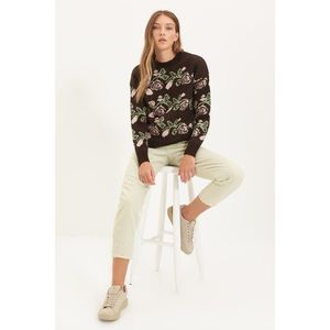 Trendyol Brown Jacquard Oversize Knitwear Sweater vyobraziť