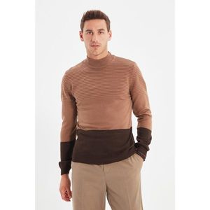 Trendyol Mink Men's Slim Fit Half Fisherman Paneled Knitwear Sweater vyobraziť