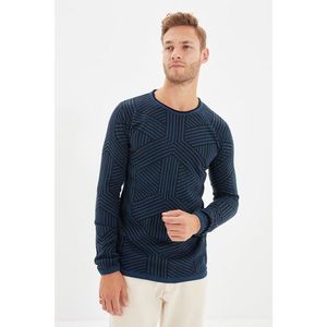 Trendyol Navy Blue Men's Slim Fit Crew Neck Geometric Knitwear Sweater vyobraziť
