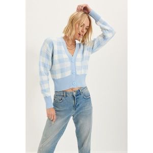 Trendyol Light Blue Crop Jacquard Knitwear Cardigan vyobraziť