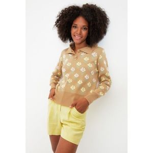 Trendyol Camel Polo Collar Jacquard Button Detailed Knitwear Sweater vyobraziť