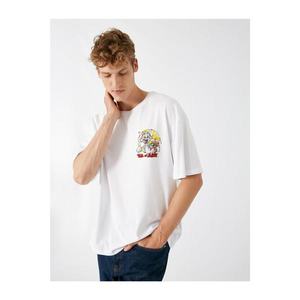 Koton Men's White Cotton Crew Neck Short Sleeve Tom and Jerry Licensed T-shirt vyobraziť