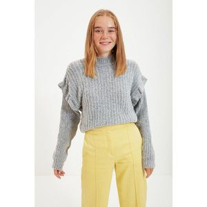 Trendyol Gray Crop Detailed Knitwear Sweater vyobraziť