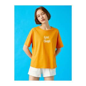 Koton Women's Orange Printed T-Shirt Cotton vyobraziť
