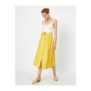 Koton Midi Skirt with Buttoned Up With Women's Yellow Waist Belt Detail vyobraziť