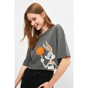 Trendyol Anthracite Space Jam Printed Crop Knitted T-shirt T-Shirt vyobraziť