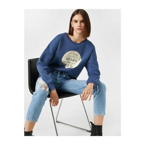 Koton Women's Blue Cotton Crew Neck Printed Sweatshirt vyobraziť