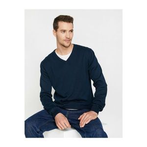 Koton Men's Navy Blue V-Neck Sweater vyobraziť
