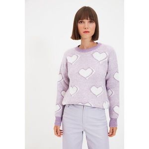 Trendyol Lilac Heart Jacquard Knitwear Sweater vyobraziť