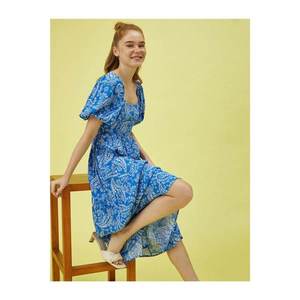 Koton Women's Blue Patterned Short Sleeve Dress vyobraziť