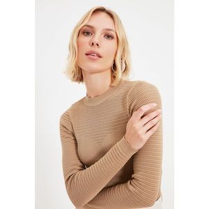 Trendyol Camel Crew Neck Knitted Detailed Knitwear Sweater vyobraziť