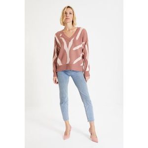 Trendyol Dried Rose Jacquard V Neck Knitwear Sweater vyobraziť