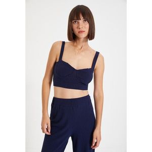 Trendyol Navy Blue Chest Cup Crop Knitted Blouse vyobraziť