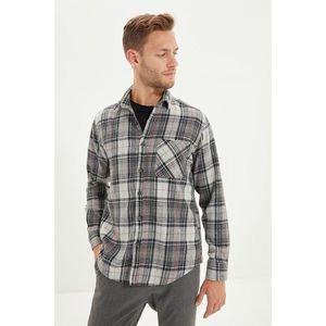 Trendyol Gray Men's Slim Fit Buttoned Collar Single Pocket Lumberjack Plaid Long Sleeve Shirt vyobraziť