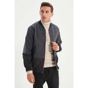 Trendyol Gray Men's Bomber Collar Color Block Wool Content Double Covered Pocket Coat vyobraziť
