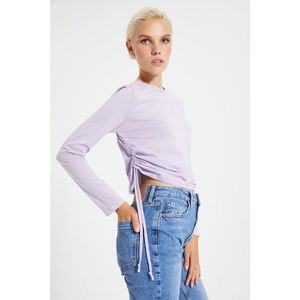 Trendyol Lilac Pleated Basic Knitted T-Shirt vyobraziť