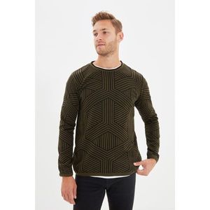 Trendyol Khaki Men's Slim Fit Crew Neck Geometric Knitwear Sweater vyobraziť