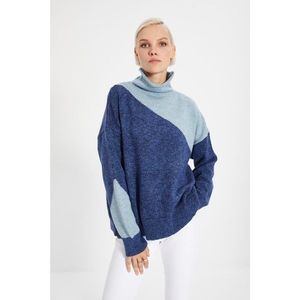 Trendyol Navy Blue Color Block Turtleneck Knitwear Sweater vyobraziť