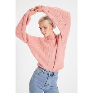 Trendyol Pink Stand Up Collar Openwork Knitwear Sweater vyobraziť