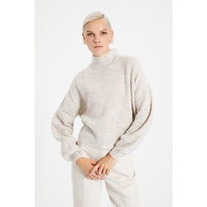 Trendyol Stone Straight Collar Openwork Knitwear Sweater vyobraziť