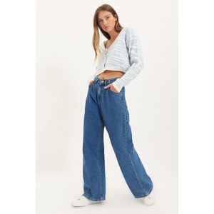 Trendyol Blue Jacquard Crop Knitwear Cardigan vyobraziť