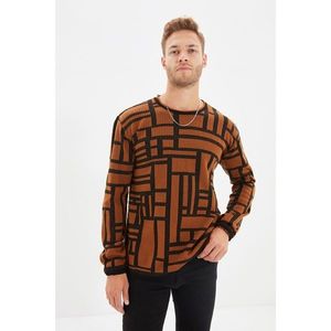 Trendyol Camel Men Regular Fit Crew Neck Geometric Knitwear Sweater vyobraziť