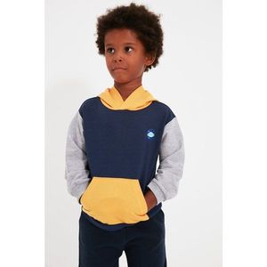 Trendyol Navy Blue Color Block Patch Detail Hooded Boy Knitted Sweatshirt vyobraziť