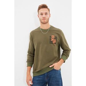 Trendyol Khaki Men Regular Fit Long Sleeve Crew Neck Printed Sweatshirt vyobraziť