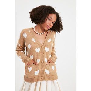 Trendyol Camel Heart Jacquard Pocket Knitwear Cardigan vyobraziť