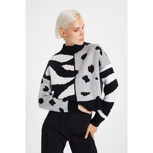 Trendyol Black Jacquard Crop Knitwear Sweater vyobraziť