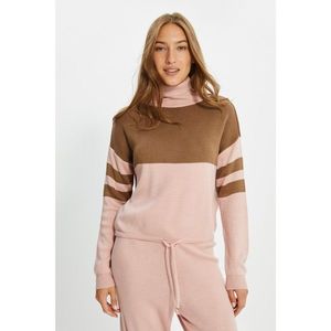 Trendyol Powder Color Block Turtleneck Knitwear Sweater Bottom-Top Set vyobraziť