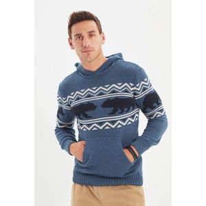 Trendyol Indigo Men's Hooded Slim Fit Knitwear Sweater vyobraziť