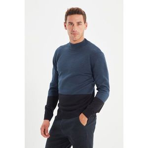 Trendyol Navy Blue Men's Slim Fit Half Fisherman Paneled Knitwear Sweater vyobraziť