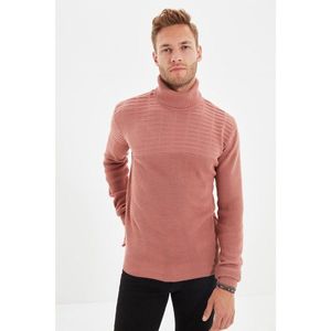 Trendyol Dried Rose Men's Slim Fit Turtleneck Texture Paneled Knitwear Sweater vyobraziť