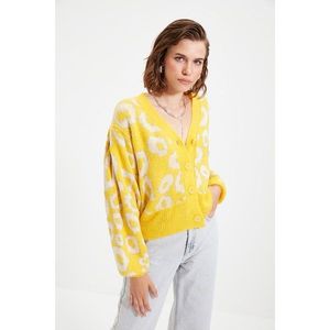 Trendyol Yellow Leopard Jacquard Knitwear Cardigan vyobraziť