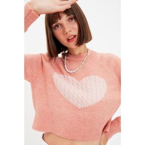 Trendyol Dried Rose Heart Jacquard Crop Knitwear Sweater vyobraziť