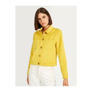 Koton Yellow Pocket Suede Crop Jacket for Women vyobraziť