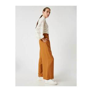 Koton Women's Brown Belted Crop Wide Leg Trousers vyobraziť
