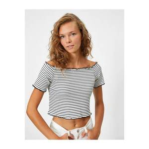 Koton Boat Neck Short Sleeve Striped T-Shirt vyobraziť
