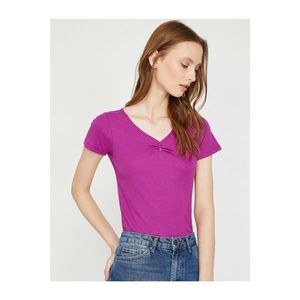 Koton Women's Purple Button Detailed Short Sleeve T-Shirt vyobraziť
