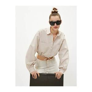 Koton Women's Gray Waistband Pocket Crop Shirt vyobraziť