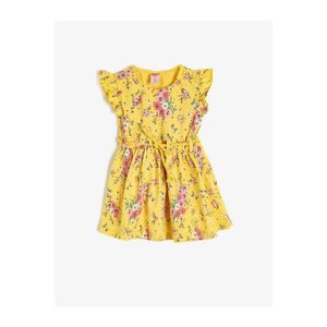 Koton Baby Girl Yellow Floral Patterned Crew Neck Short Sleeve Tie Waist Dress vyobraziť
