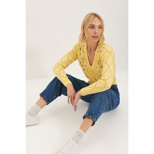 Trendyol Yellow Embroidered Knitwear Cardigan vyobraziť